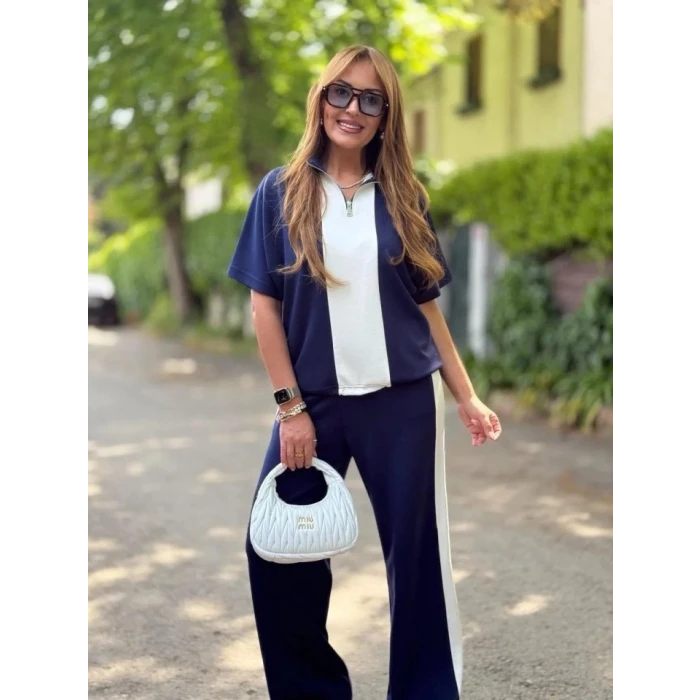 Kadın Modal Kumaş Yakası Fermuarlı Şerit Detaylı Takım