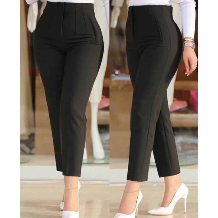 Kadın Üste Oturan Paçası Bilek Üzerinde Biten Krep Kumaş Kumaş Pantolon 36 (s) - 50 (5xl)