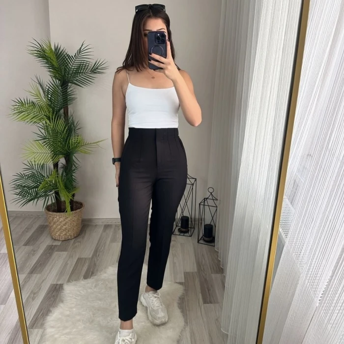 Kadın Üste Oturan Paçası Bilek Üzerinde Biten Krep Kumaş Kumaş Pantolon 36 (s) - 50 (5xl)