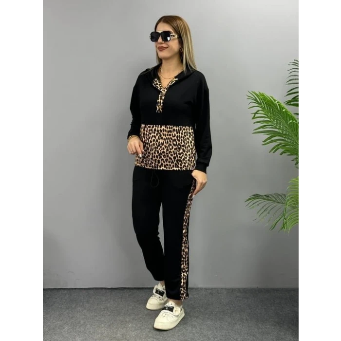 Kadın Uzun Kollu Leopar Detay Sweat Ve Yanı Leopar Şerit Detay