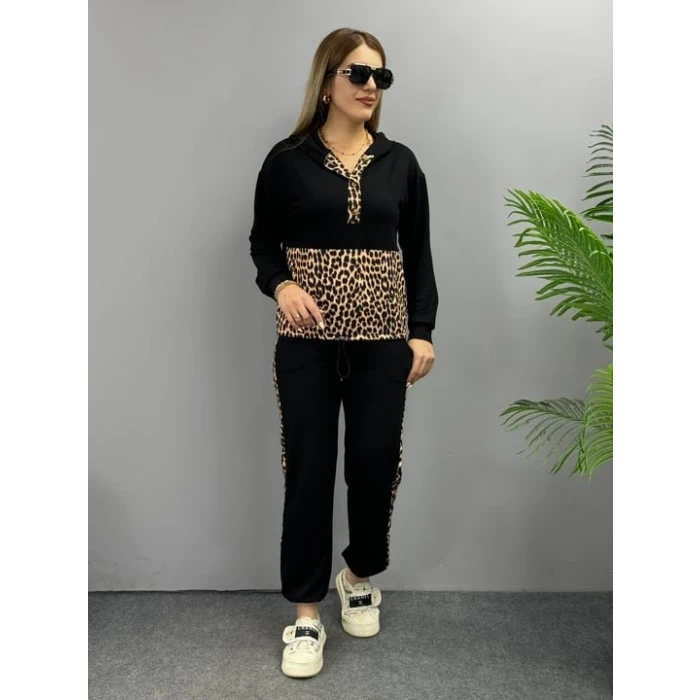 Kadın Uzun Kollu Leopar Detay Sweat Ve Yanı Leopar Şerit Detay