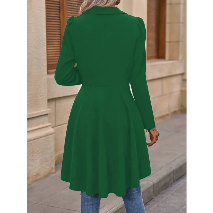 Kadın Uzun Kollu Yakalı Önden Düğmeli Uzun Atlas Blazer Ceket