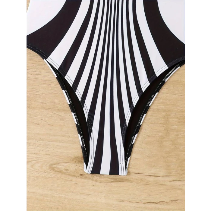 Kadın Yuvarlak Yaka Askılı Zebra Desen Baskılı Dalgıç Mayo
