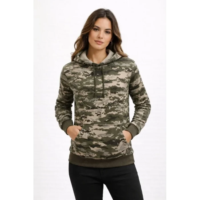 Kamuflaj Desenli 2 İplik 4 Mevsim Kapüşonlu Kanguru Cepli Hoodie Sweatshirt - Kamuflaj