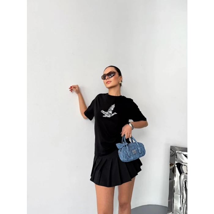 Kısa Kol Baskılı T-shirt - Siyah