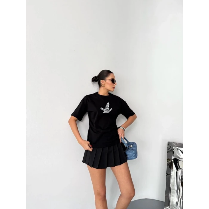 Kısa Kol Baskılı T-shirt - Siyah