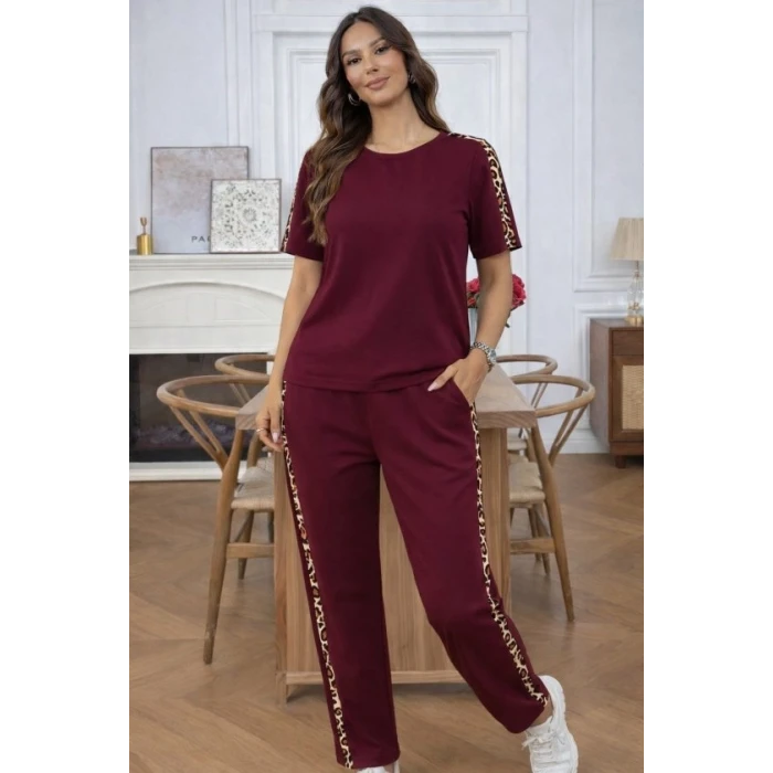 Kısa Kollu Bısıklet Yakalı Viskon Iki Iplik Bluz Ve Pantolon Ikili Takım