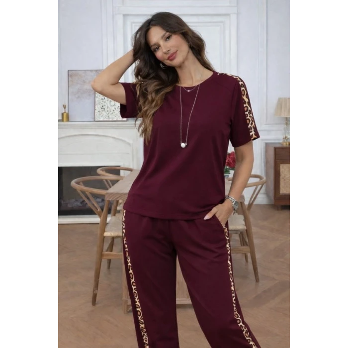 Kısa Kollu Bısıklet Yakalı Viskon Iki Iplik Bluz Ve Pantolon Ikili Takım