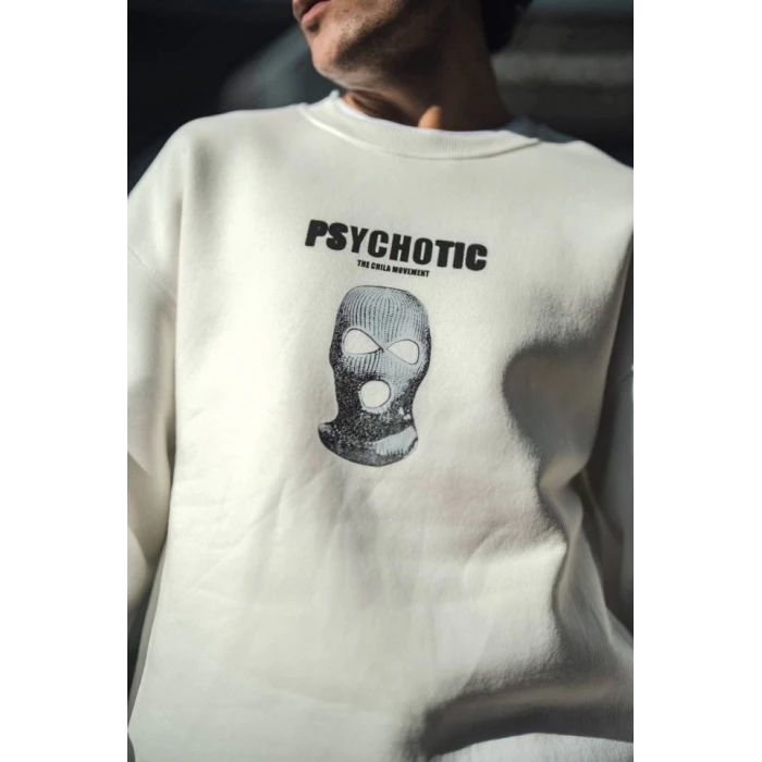 Kışlık Bisiklet Yaka Baskılı Sweatshirt - Beyaz