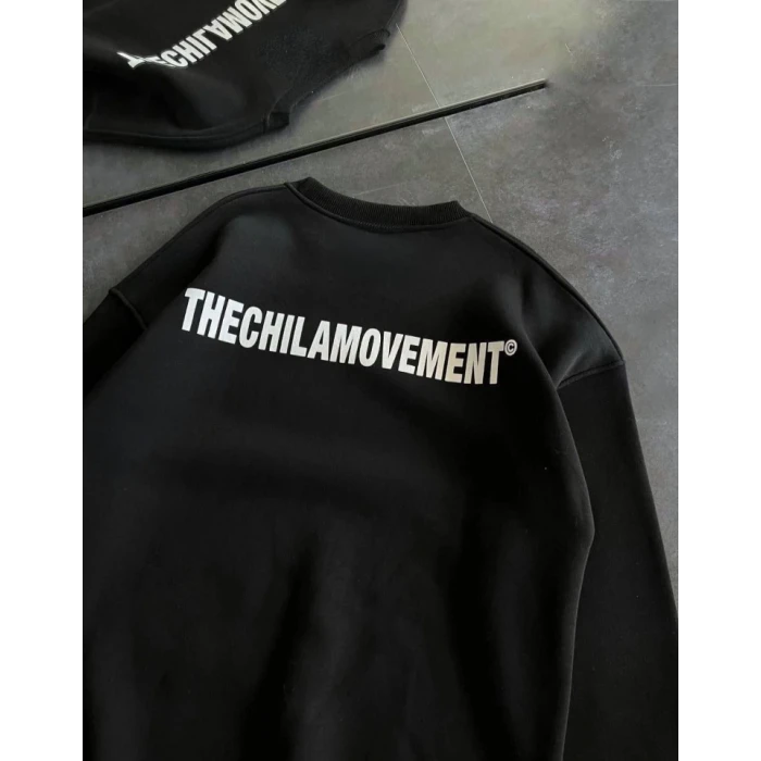 Kışlık Bisiklet Yaka Oversize Baskılı Sweatshirt - Siyah