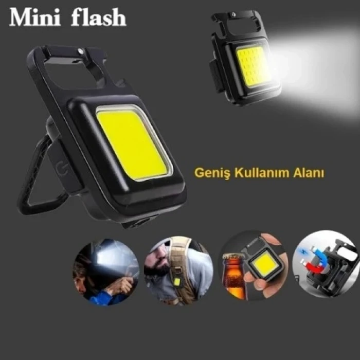 Mini 30 LEDli Çok Fonksiyonlu Şarjlı Kamp Lambası ve Anahtarlık Fener