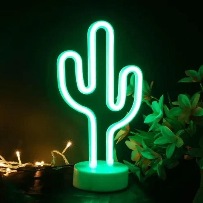 Neon Işıklı Kaktüs Masa Gece Lambası