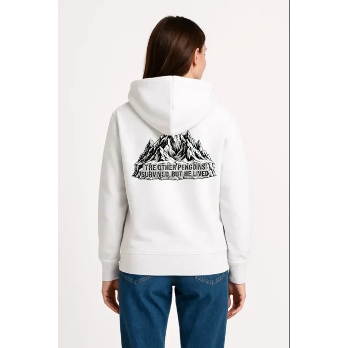 Nihilist Penguen Temalı Oversize Kapüşonlu Sweatshirt - Beyaz