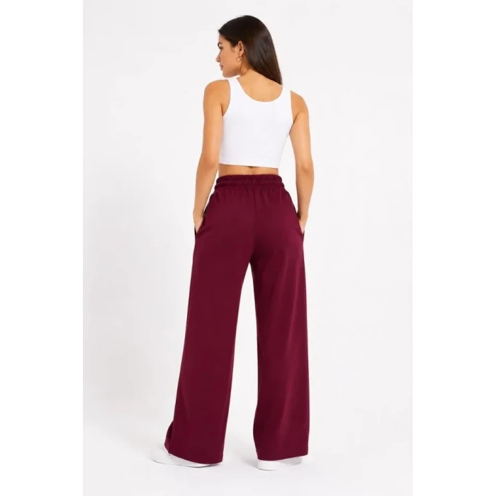 Osy Modal Yumuşak Dokulu Nakışlı Cepli Oversize Bol Paça Eşofman Altı - Bordo