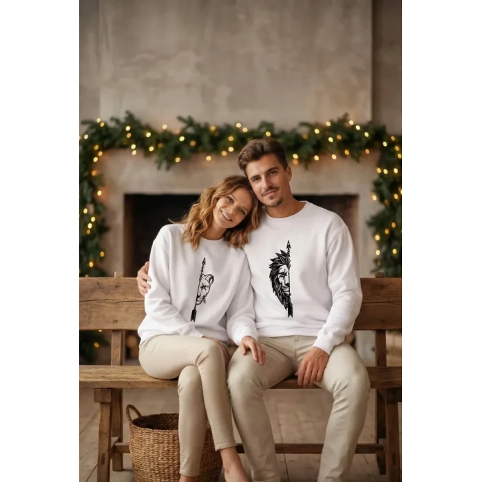 Oversize Bisiklet Yaka Sevgililer Günü Baskılı Sweatshirt - Beyaz