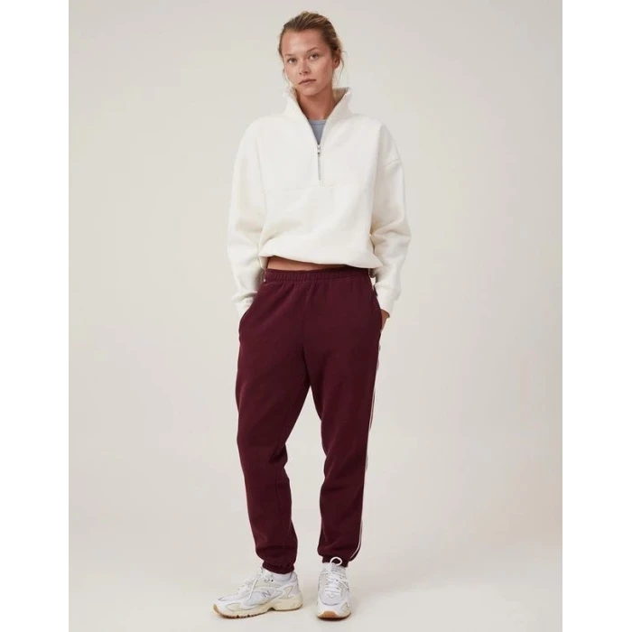 Oversize Yarım Farmuarlı Yakalı Basic Sweatshirt - Beyaz