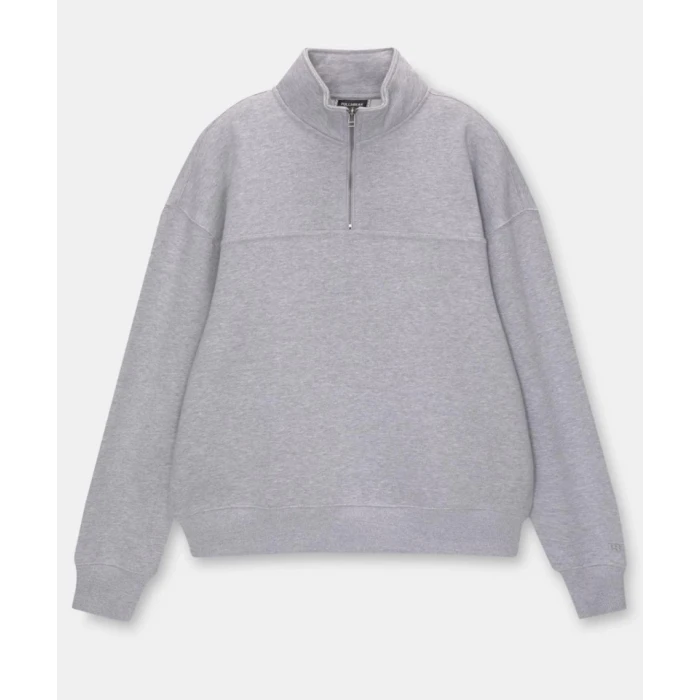 Oversize Yarım Farmuarlı Yakalı Basic Sweatshirt - Gri