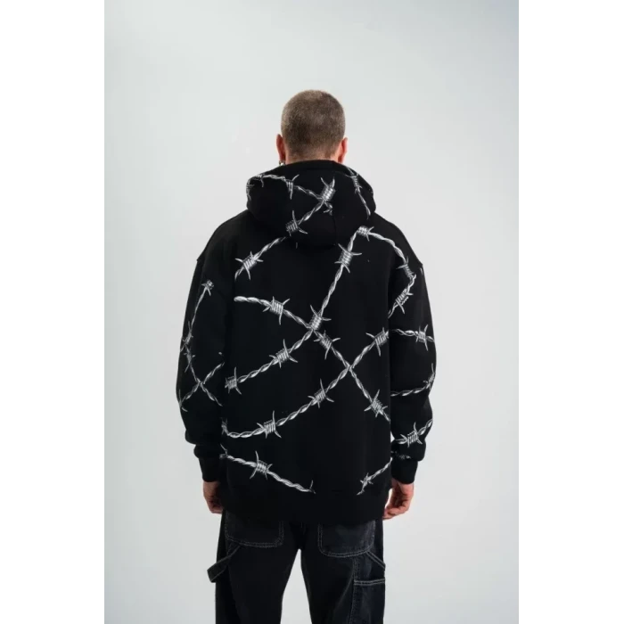 Polızeı Premium Kalite Kapşonlu Varak Ve Pano Baskılı Sweatshirt - Siyah