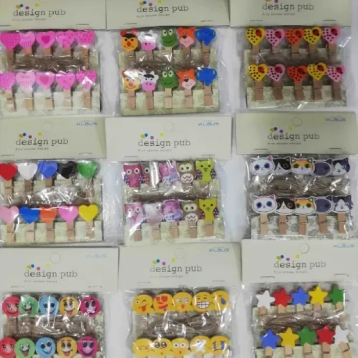 Şekilli Renkli Ahşap Mandal Seti (10lu Paket)