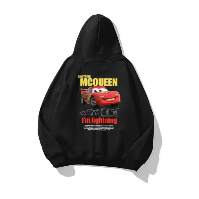 Sevgililer Günü Araba Baskılı Oversize Kapüşonlu Sweatshirt Hoodie - Siyah