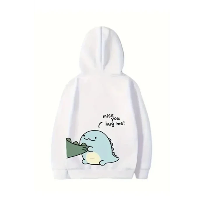 Sevgililer Günü Baskılı Oversize Kapüşonlu Sweatshirt Hoodie - Beyaz