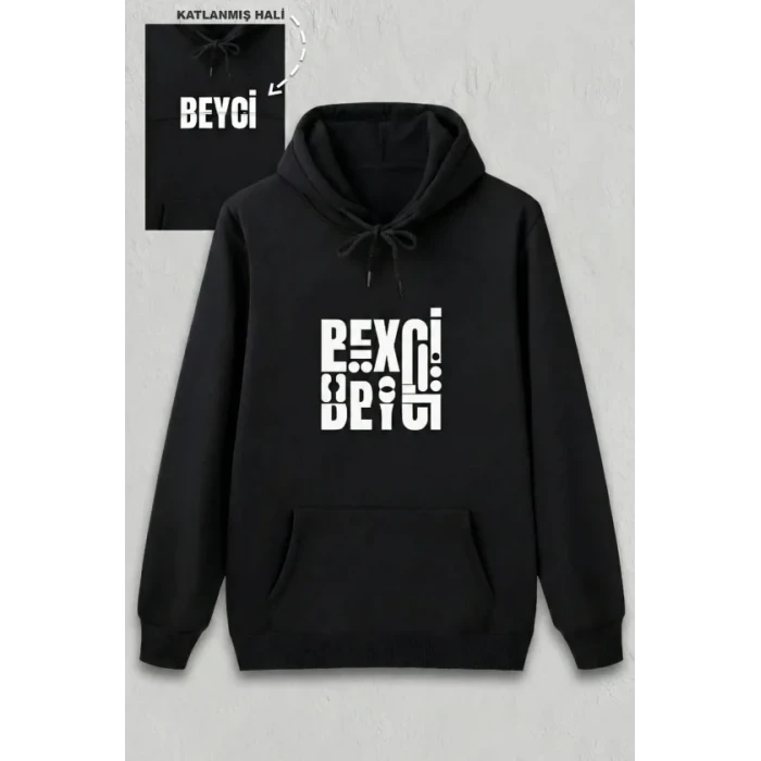 Sevgililer Günü Beyci Hediye Baskılı Oversize Kapüşonlu Sweatshirt - Siyah
