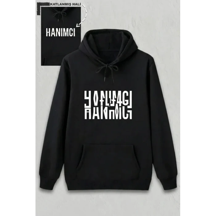 Sevgililer Günü Hanımcı Hediye Baskılı Oversize Kapüşonlu Sweatshirt - Siya