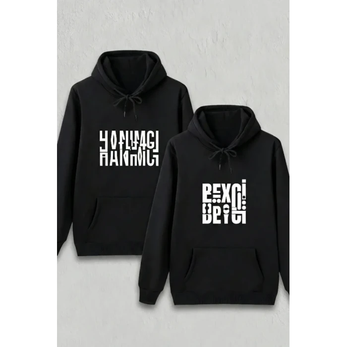 Sevgililer Günü Hanımcı Hediye Baskılı Oversize Kapüşonlu Sweatshirt - Siya
