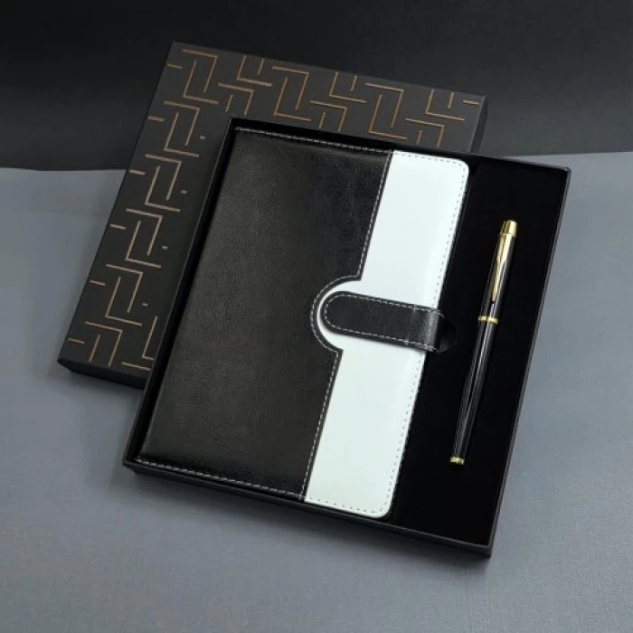 Siyah Beyaz Tarihsiz Ajanda Defter Kalem Seti