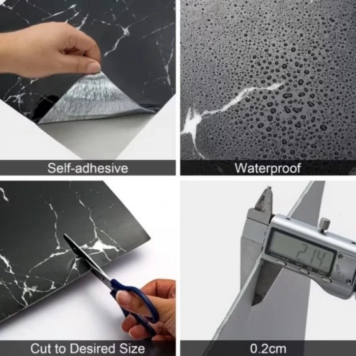 SİYAH MERMER DESENLİ ALÜMİNYUM PLASTİK DUVAR STİCKER (30*30)