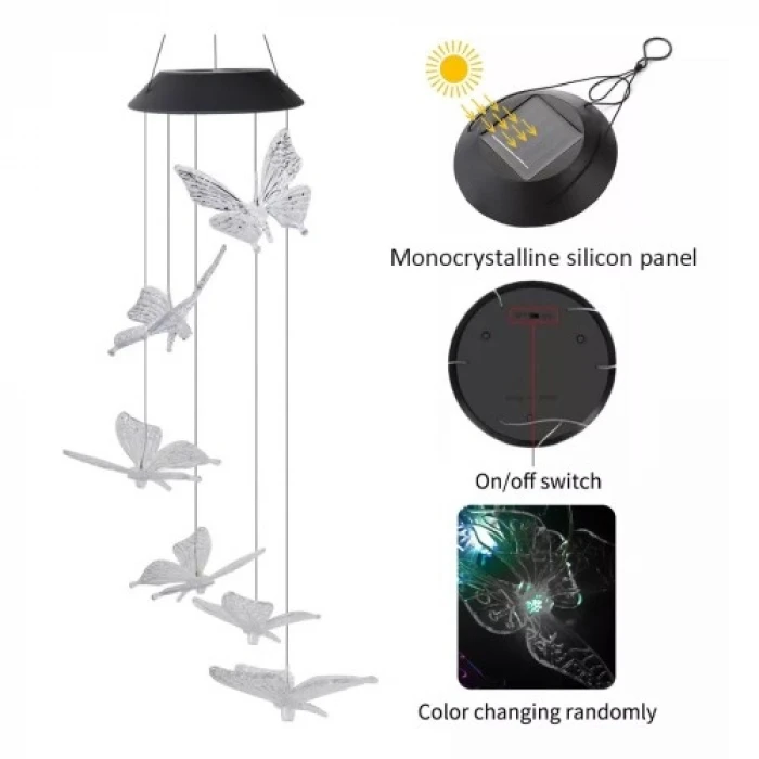 Solar Led Işıklı Kelebekli Bahçe Dekoru 6 Ledli,Renkli Işık