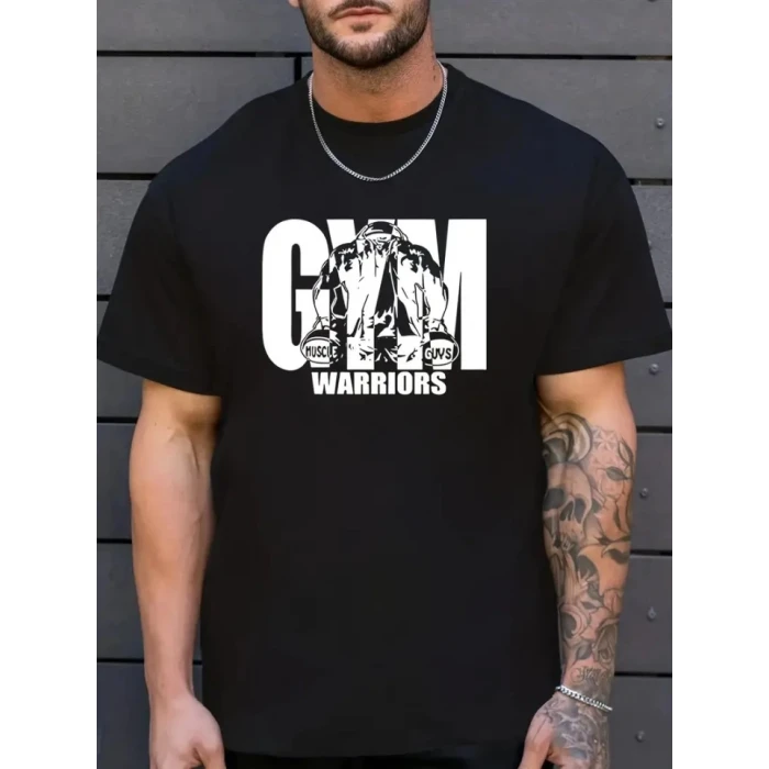 Sporda Günlük Hayata Giyilebilir Gym Baskılı Oversize Bisiklet Yaka Erkek T-shirt - Siyah