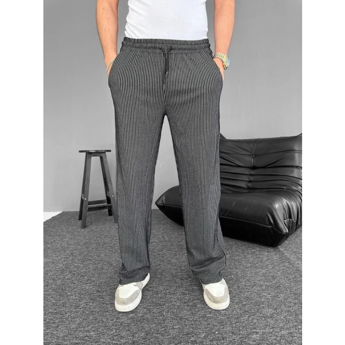 Su Yolu Çizgili Cepli Pantalon - Siyah