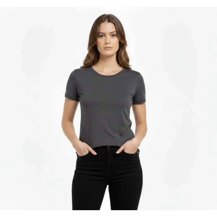 T-shirt Bisiklet Yaka Slim Fit Likralı Tişört Günlük Basic Body - Füme