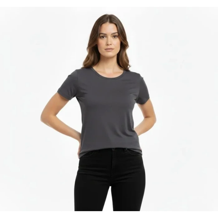 T-shirt Bisiklet Yaka Slim Fit Likralı Tişört Günlük Basic Body - Füme