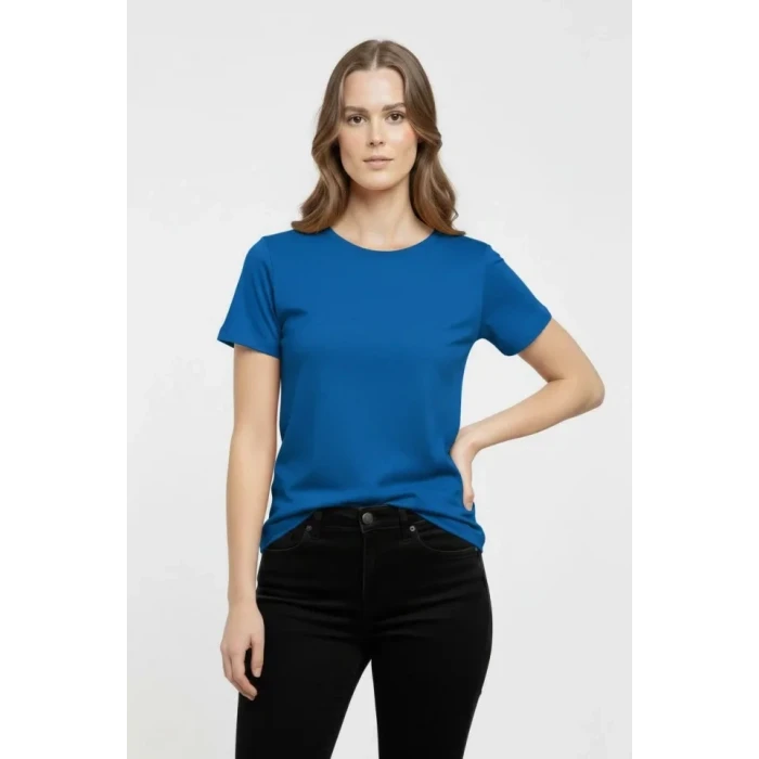 T-shirt Bisiklet Yaka Slim Fit Likralı Tişört Günlük Basic Body - İndigo