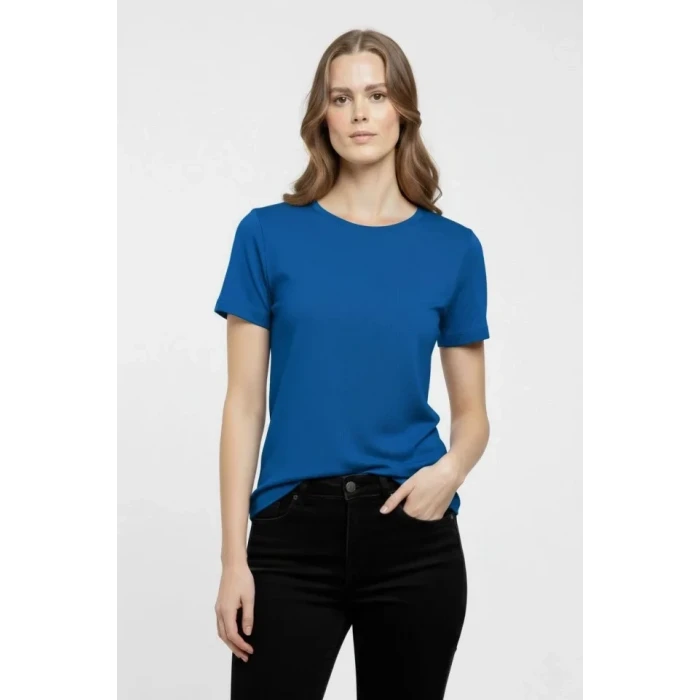 T-shirt Bisiklet Yaka Slim Fit Likralı Tişört Günlük Basic Body - İndigo