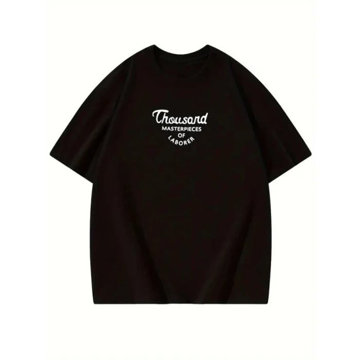 Thousand Baskılı Oversize Bisiklet Yaka T-shirt - Siyah