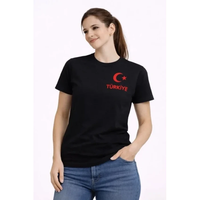 Türkiye Ay Yıldız Baskılı Taraftar Forma T-shirt - Siyah