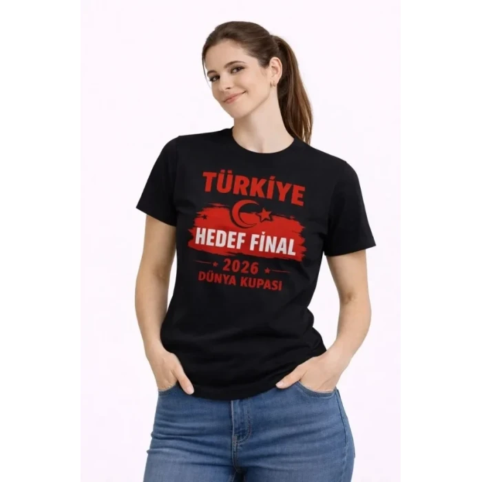 Türkiye Baskılı Tişört Ay Yıldız 2026 Dünya Kupası Taraftar Forma T-shirt - Siyah