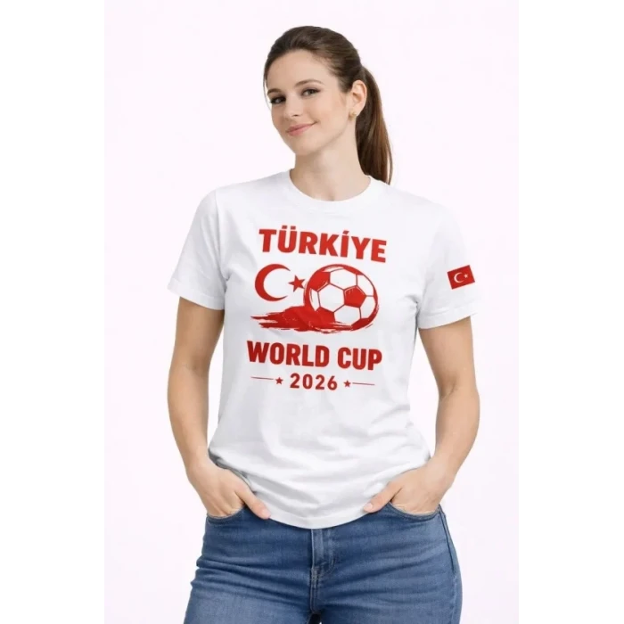 Türkiye World Cup 2026 Baskılı Tişört Futbol Temalı Forma T-shirt - Beyaz