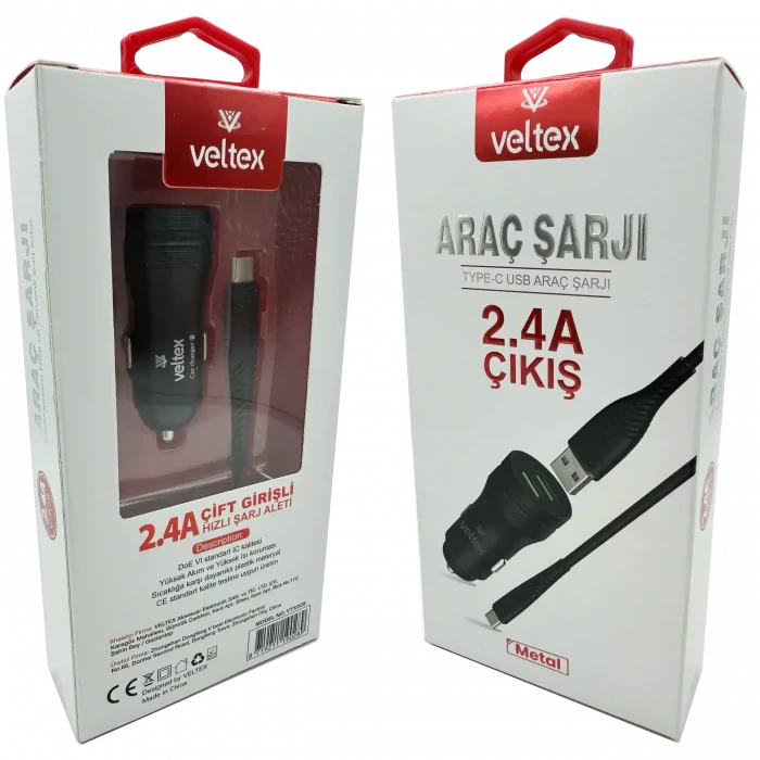 TYPE-C Metal Araç Şarj Seti + Kablo Vtx-028