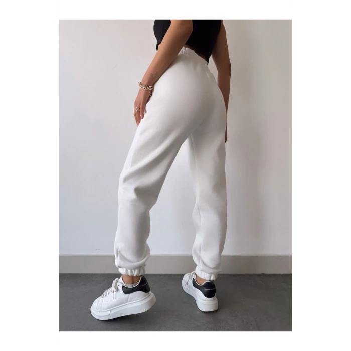 Üç İplik Basic Lastikli Eşofman Pantolon - Beyaz