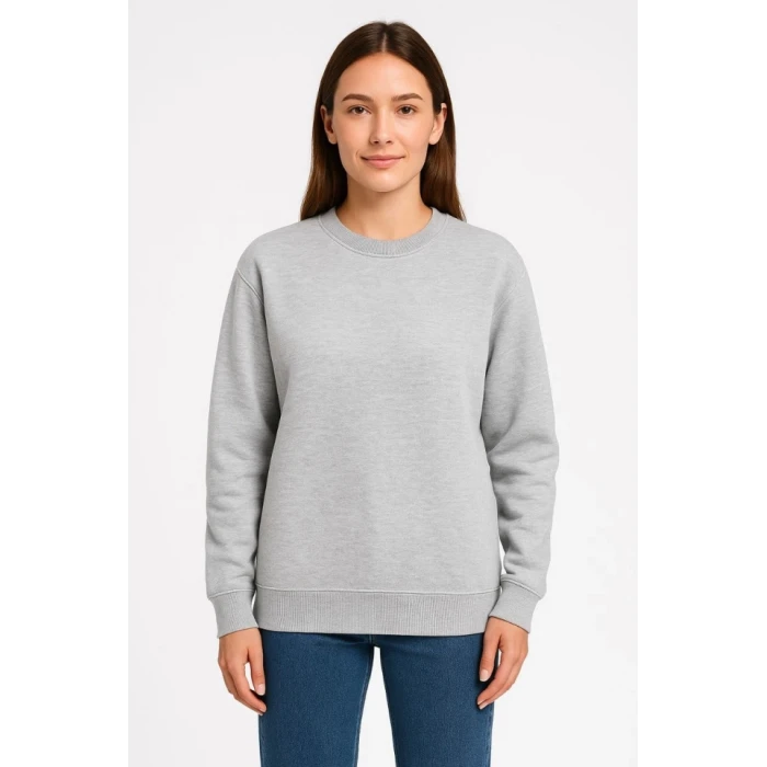 Üç İplik Düz Bisiklet Yaka Sweatshirt - Gri