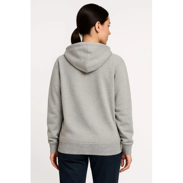 Üç İplik Kapüşonlu Tam Fermuarlı Kanguru Çepli Sweatshirt Hoodie - Gri