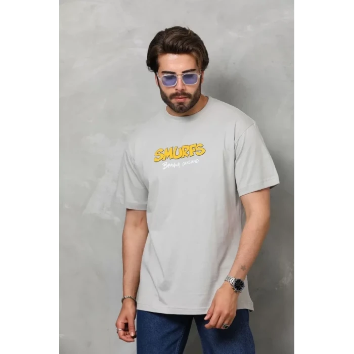 Unisex Basic Bisiklet Yaka Oversize T-shirt - Gri