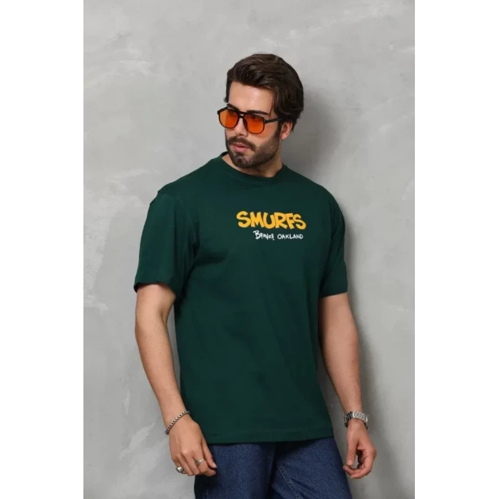 Unisex Basic Bisiklet Yaka Oversize T-shirt - Yeşil