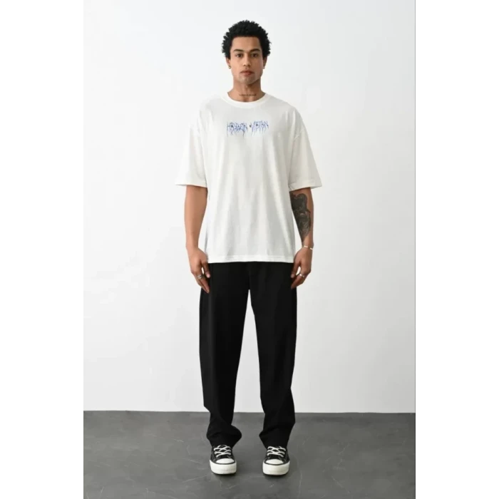 Unisex Baskılı Oversize T-shirt - Beyaz
