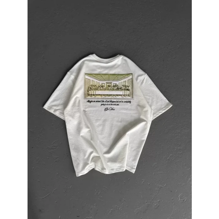 Unisex Baskılı Oversize T-shirt - Beyaz