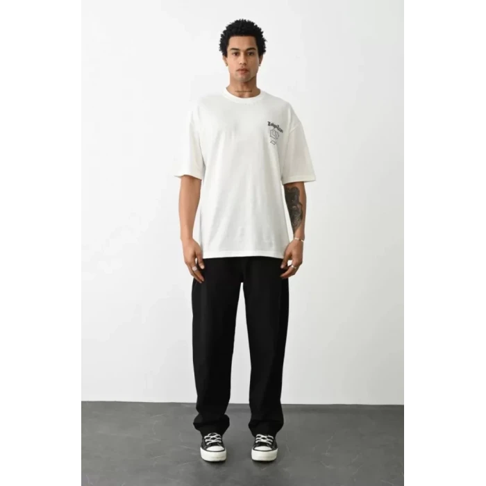Unisex Baskılı Oversize T-shirt - Beyaz